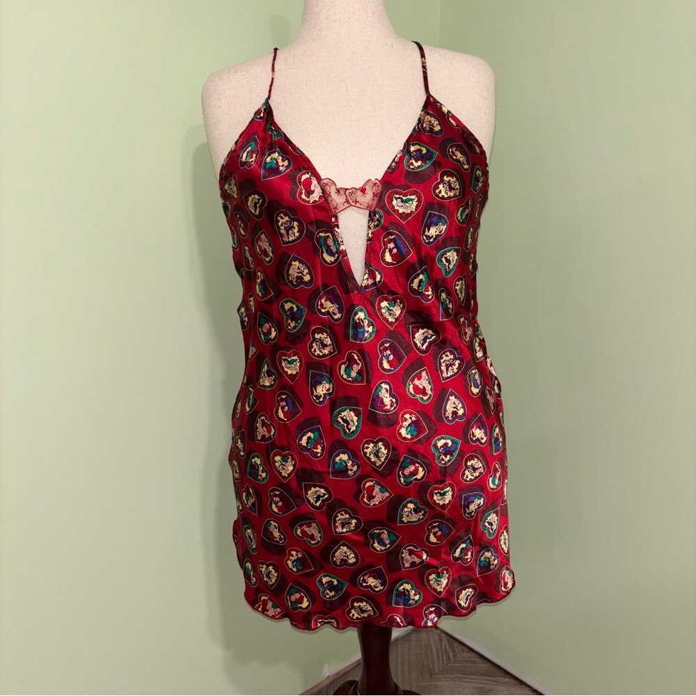VTG Colesce Collection Red Satin Heart Nightie Open Back 90s Boho Women’s Size L